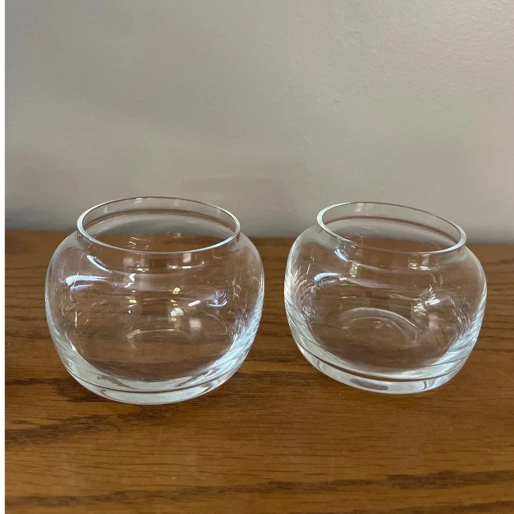 Set of 2 Glass and Metal‎ Condiment Jars Slotted Lid Silver Gold Trinket Jar